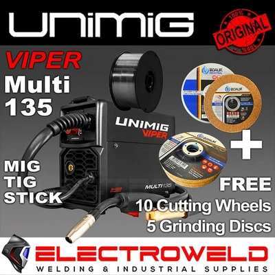 UNIMIG Viper 135 Multi 3-In-1 MIG TIG Stick Welder + Welding Torch, MMA U11005K - Bild 1 von 4