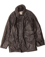 VINTAGE Mens Leather Coat IT 48 Medium Black Leather AR01