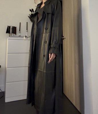Massimo Dutti Women s Black Faux Leather Trench Coat Belted Long Coat Size M