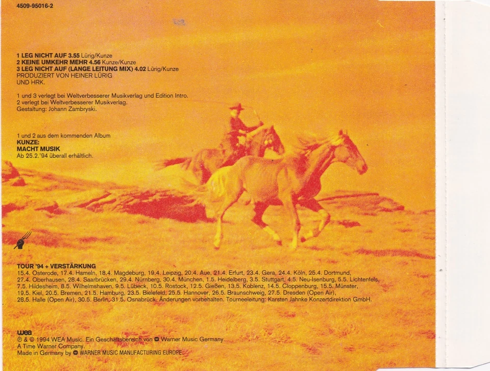 Heinz Rudolf Kunze - Leg Nicht Auf  (3 Track  Maxi CD) - Bild 2 von 2