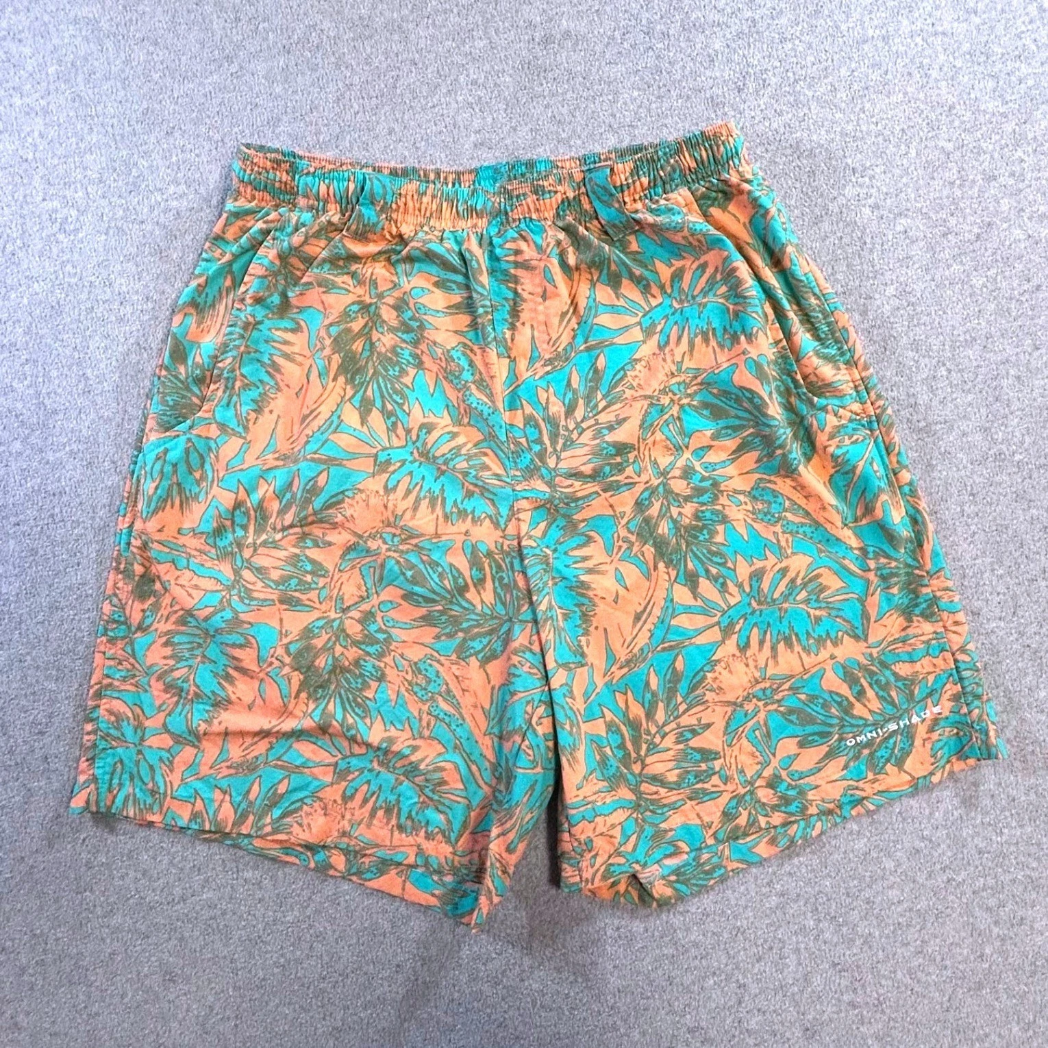 Columbia PFG Omni-Shade Fishing Shorts Mens Small Tropical Print Orange Green