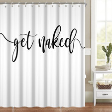 Get Naked Shower Curtain Black White Simple Funny Letters Print Shower Curtains