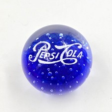 Pepsi Cola Blue /Clear Art Glass Advertising Vintage Paperweight