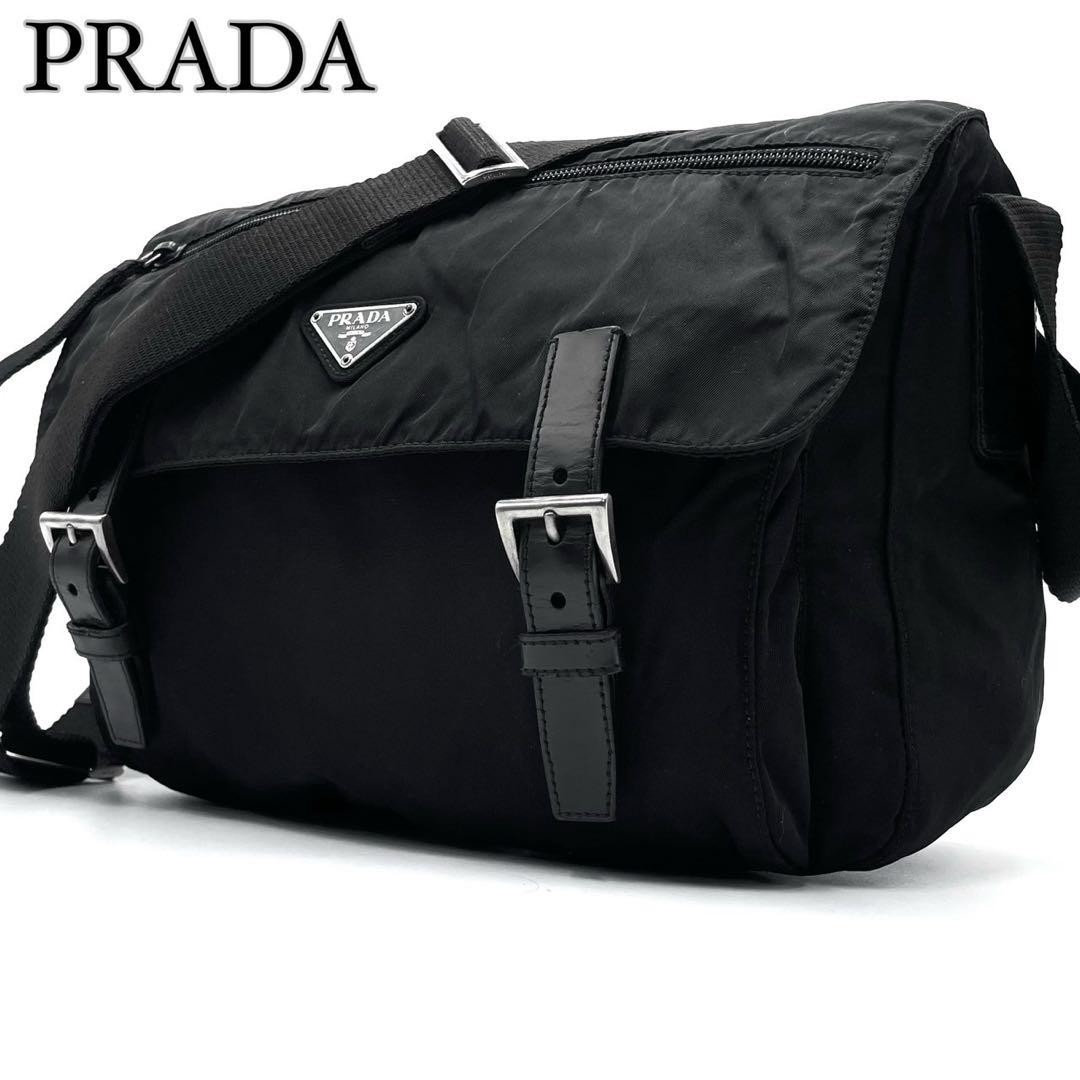 Prada Nylon Shoulder Bag with Triangle Logo in Black and White