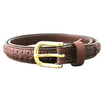 Womens M 32-36 Brown Braided Leather Belt With Brass Buckle