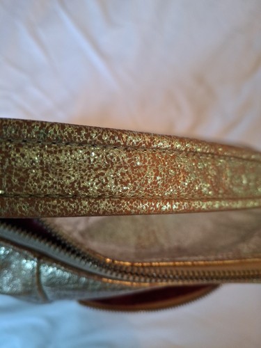 Coach Poppy Hobo Bag Purse Gold Metallic W/ Clear & Leather Tag One Strap - Picture 3 of 24
