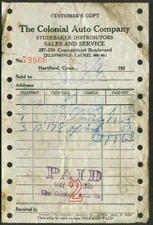 Colonial Auto Studebaker Hartford CT invoice 1926