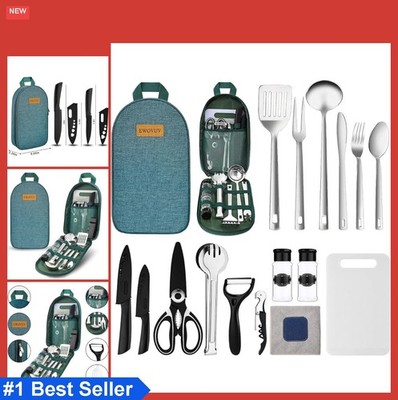 Camping Cooking Utensils Set 18 Piece Outdoor Kitchen Gear BBQ Grill Tools Kit