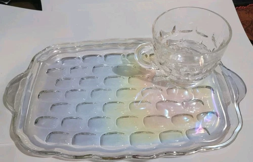 8 Pc. Vintage Federal Glass Yorktown Iridescent Snack Plate Set