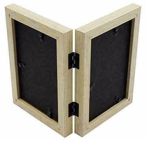 Paquete de 2 marcos de fotos de doble bisagra 4x6 grano de madera para dos fotos boda natural - Imagen 5 de 8