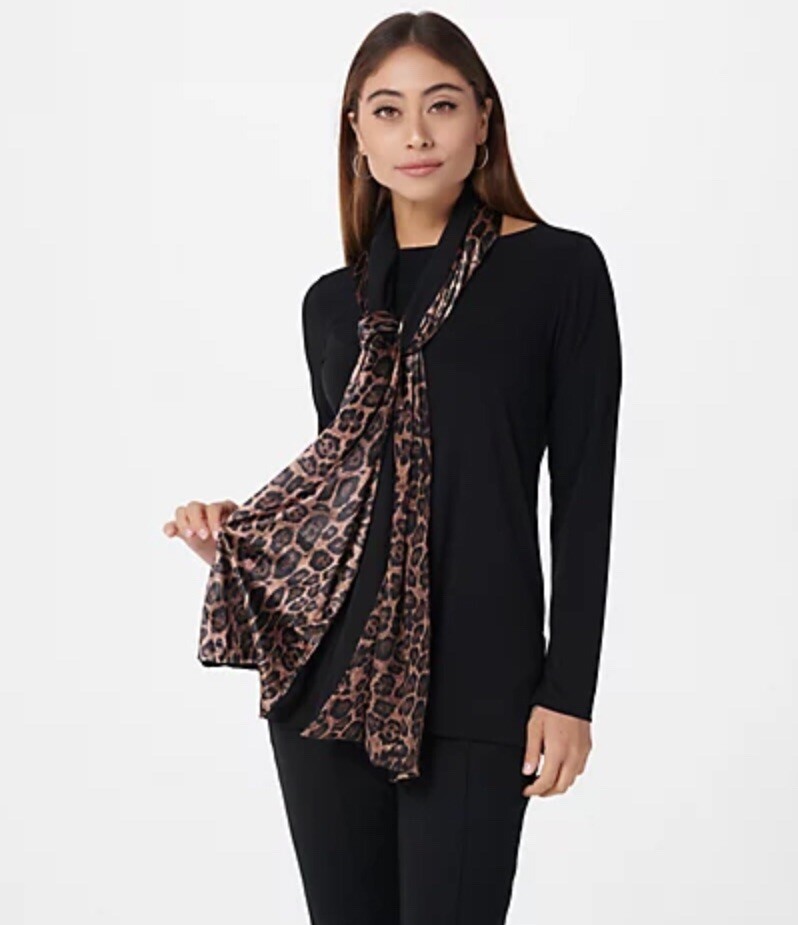 Susan Graver Regular Liquid Knit Tunic with Velvet Scarf Black 