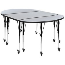 Flash Activity Table 76" Oval Table Set, Grey - XU-GRP-A3048CON-48-GY-T-A-CAS-GG