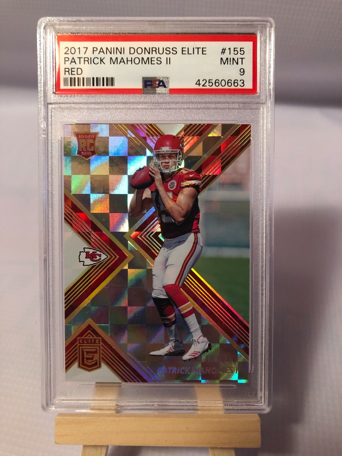 PATRICK MAHOMES Chiefs 2017 Panini Donruss Elite Red Rookie RC #155 46/149 PSA 9