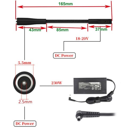 DC 5.5*2.5mm Female to 3 Pin Adapter Converter Laptop Power Cable Cord For Razer - Afbeelding 8 van 9