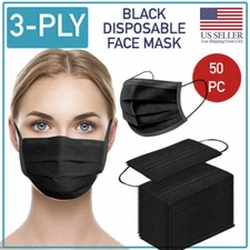 50 Pcs Disposable Face Mask 3Ply Mouth Cover NON Medical Surgical Black