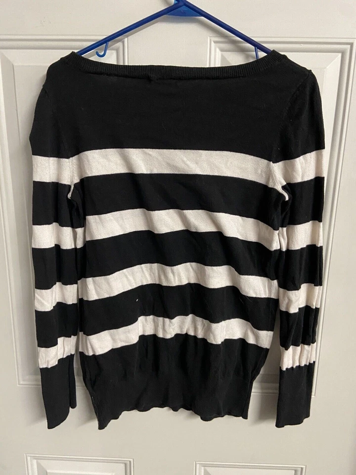 Suéter Glory Desteñido Niñas Grande Negro Blanco Rayas Tejido Mangas Largas Pullover Foto 2 de 4