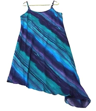 Venezia Womens Dress Sz 18/20 Wave Print Spaghetti Strap Asymmetrical Hem NWOT