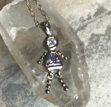 Sterling Silver Charm Pendant Girl Birthstone Oct Pink With Chain 4.1 Grams .925