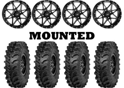 Kit 4 ITP MT911 Tires 28x10-14 on ITP Tornado Matte Black Wheels IRS