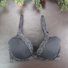 Natori Bra Size 32D Black Lace Padded Underwire Adjustable Clasp Back