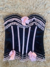 Black Bustier Corset With Pink Sissy Bows Lace Up & Zipper Size Medium Unbranded