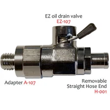 EZ Engine Oil Drain Valve EZ-107, Adapter A-107 & Straight hose end H-001 COMBO