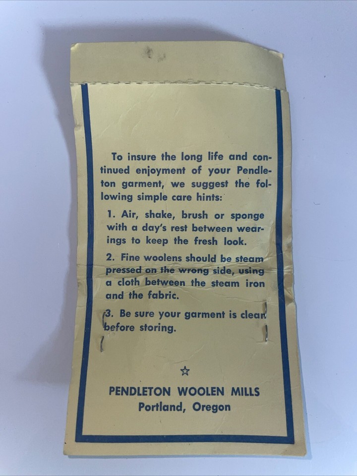 Pendleton Tags Vintage NOS Pendleton Woolen Mills Virgin Wool Clothing Tag “Hand ...