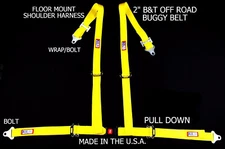 RJS RACING 2" BUGGY OFF ROAD SEAT BELT 4 POINT B&T FLOOR HARNESS YELLOW 4002906