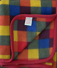 Vintage 1990s Gymboree Plaid Fleece Baby Blanket Red Yellow Blue Green Rare