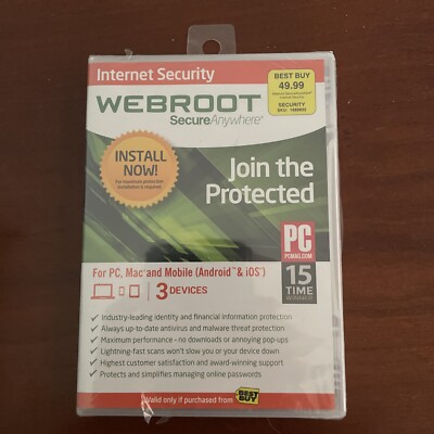 New Webroot SecureAnywhere Internet Security & Antivirus Windows & Mac 3 Devices