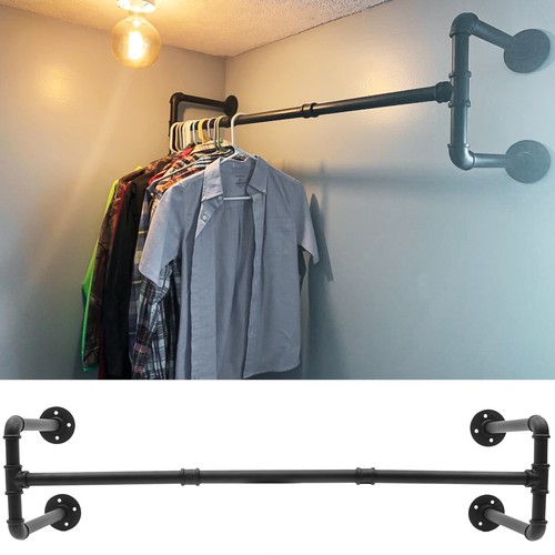 Industrial Pipe Clothing Rack Wall-Mounted Clothes Garment Organizer Rod Hanger