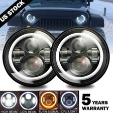 7 Inch Round Led Headlight Halo Angle Eyes For Jeep Wrangler Jk Lj Tj 1997-2017