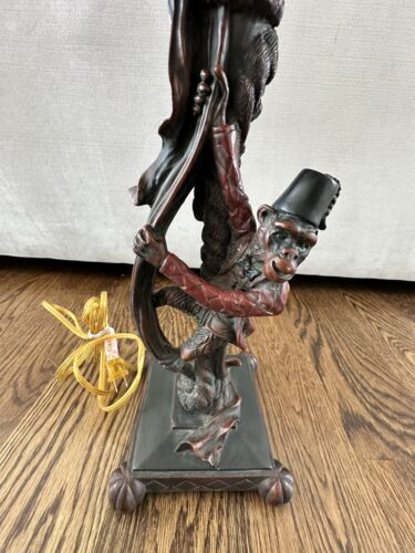 Vintage Bellhop Monkey Table Lamp w/ Shade ~28” Tall - Picture 2 of 6