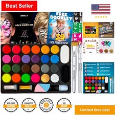 Hypoallergenic Face Paint Kit for Kids - 26 Colors, Stencils, Book, and Glitter