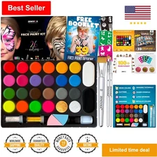 Hypoallergenic Face Paint Kit for Kids - 26 Colors, Stencils, Book, and Glitter