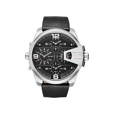 DIESEL Uber Chief 62.55MM Four Time Zone Black Leather Men's Watch DZ7376