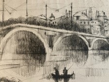 Gravure  Art 1960 Michel Goedgebuer Pont Neuf Toulouse Garonne Etching Ancien