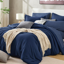 Queen Comforter Set 7 Piece Navy Blue Bed in a Bag Pre-Washed Bedding Set