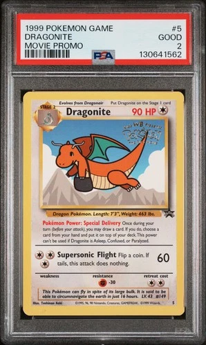 1999 POKEMON GAME MOVIE PROMO #5 DRAGONITE PSA 2