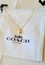 Coach Gold-toned Heart Pendant With Signature C Hinged Necklace New With Pouch