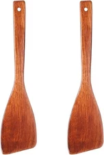 12.8-inch Cherry Wood Spatula 2 Pack, Long Handle Flat Wooden Spatula Cooking 