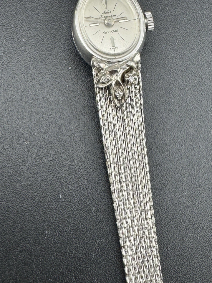 Reloj Mujer De Colección Jules Jürgensen 10K Gd Relleno Suizo Cuerda Manual Floral Malla Bd Foto 2 de 4