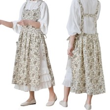 Pinafore Apron Dress Japanese Cotton Linen Cross Back Apron for Women with Po...