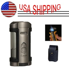 LUBINSKI Black 4 Torch Jet Cigar Lighter Windproof Butane Quadruple Gift Box