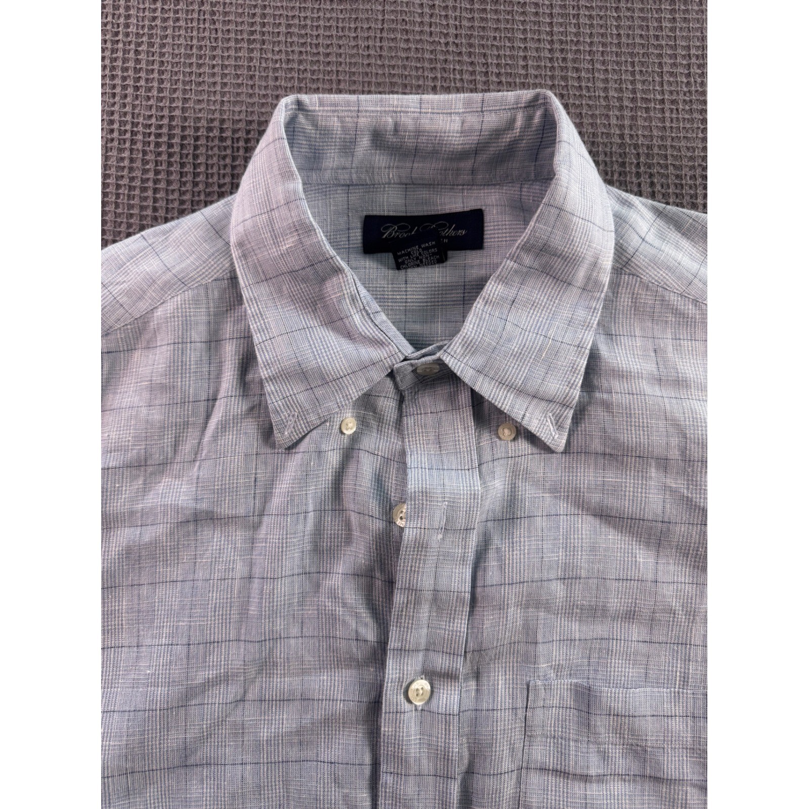 Brooks Brothers Irish Linen Button Down Shirt Mens XL Window Pane Vintage 90s thumbnail 2