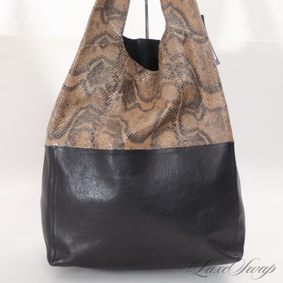 Vintage 2010 Celine Paris Black Python Cabas Double Feeder Slouchy Bag #0X3006