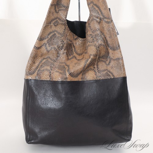 Vintage 2010 Celine Paris Black Python Cabas Double Feeder Slouchy Bag #0X3006