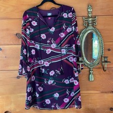 Vince Camuto Purple Floral Tassel Tie Bell Sleeve Mini Shift Dress Size S 6