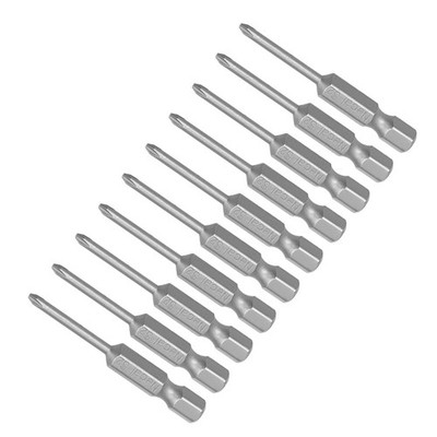 Phillips Cross Screwdriver Bit 2.5mm PH1 50mm L 1/4'' Hex Shank S2 Magnetic 10Pcs