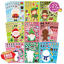 27 Sheets Christmas Make a Face Stickers Kids Craft Santa Snowman Reindeer Game